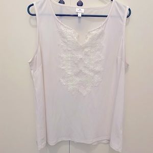 Dress Barn sleeveless white too with lace detail